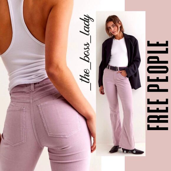 Free People corduroy pants flare high waisted cotton stretchy lilac Large